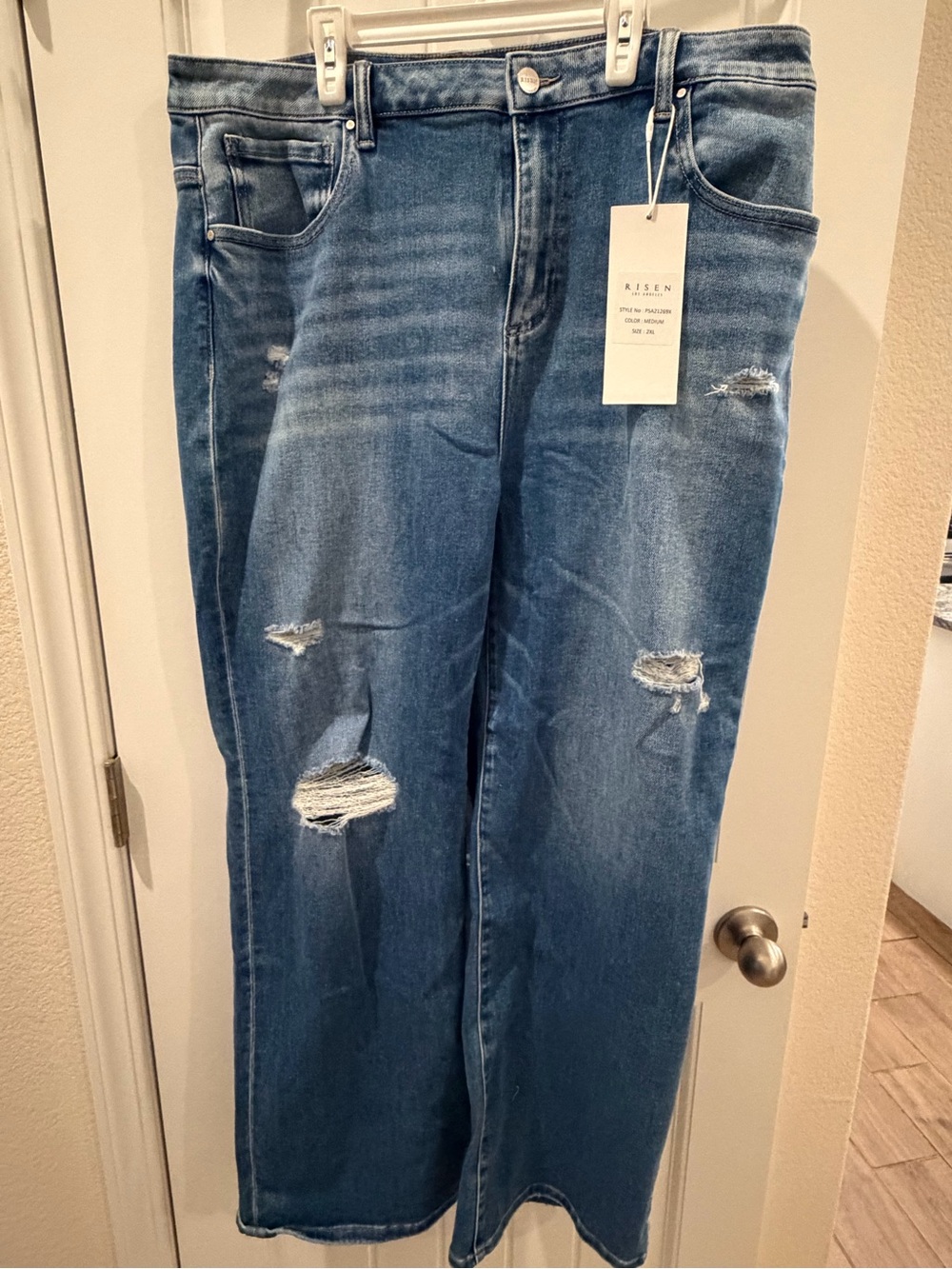 Risen Women's Distressed Wide-Leg Jeans in Medium Blue